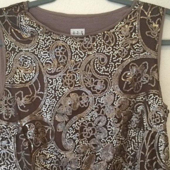 1.2.3. Paris Taupe Sequin Paisley Dress | 4 - Picture 3 of 14